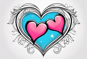 Two pink hearts one blue heart small star. Simple line tattoo idea