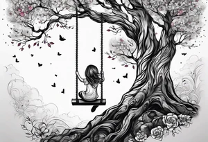 little girl swinging under a tree of life tattoo idea