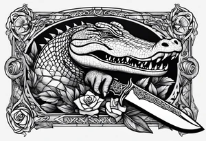 Dagger made out of an alligator with a woman on the blade tattoo idea