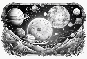 universe, planets, stars tattoo idea