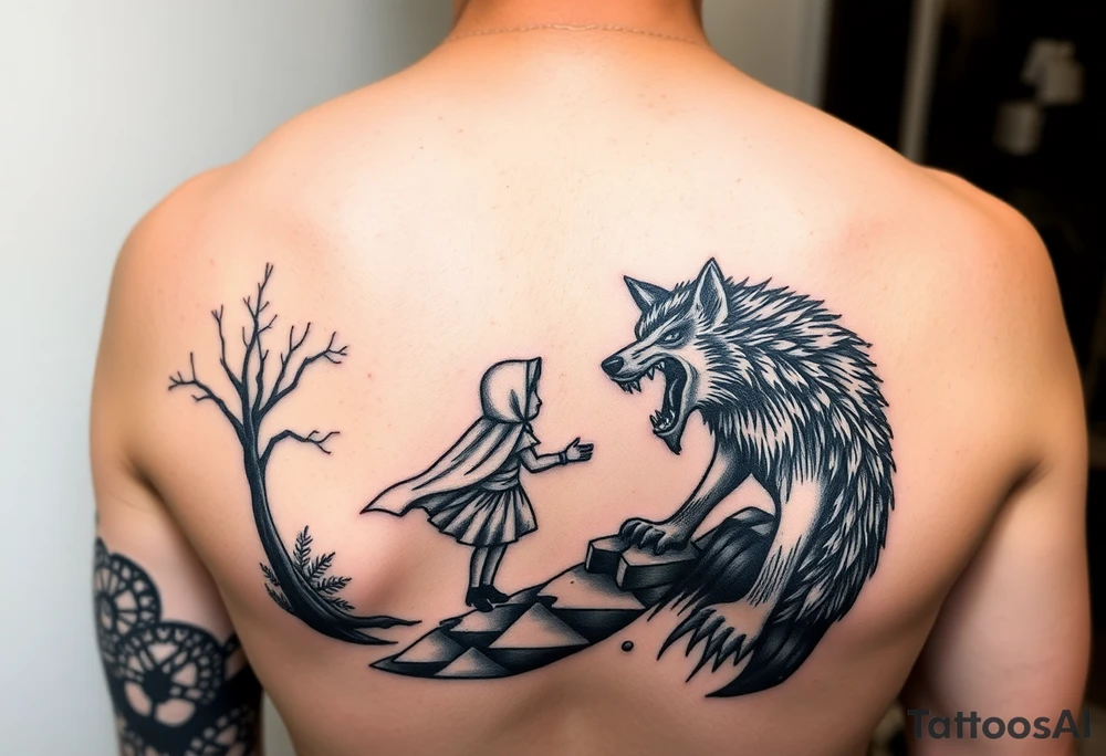 Little red riding hood and the big bad wolf hunting her tattoo idea