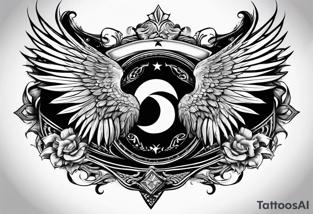 The word Glenn on a banner with angel wings tattoo idea