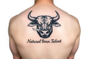 Bull blowing smoke out of his nose with the words Natural Born Talent tattoo idea