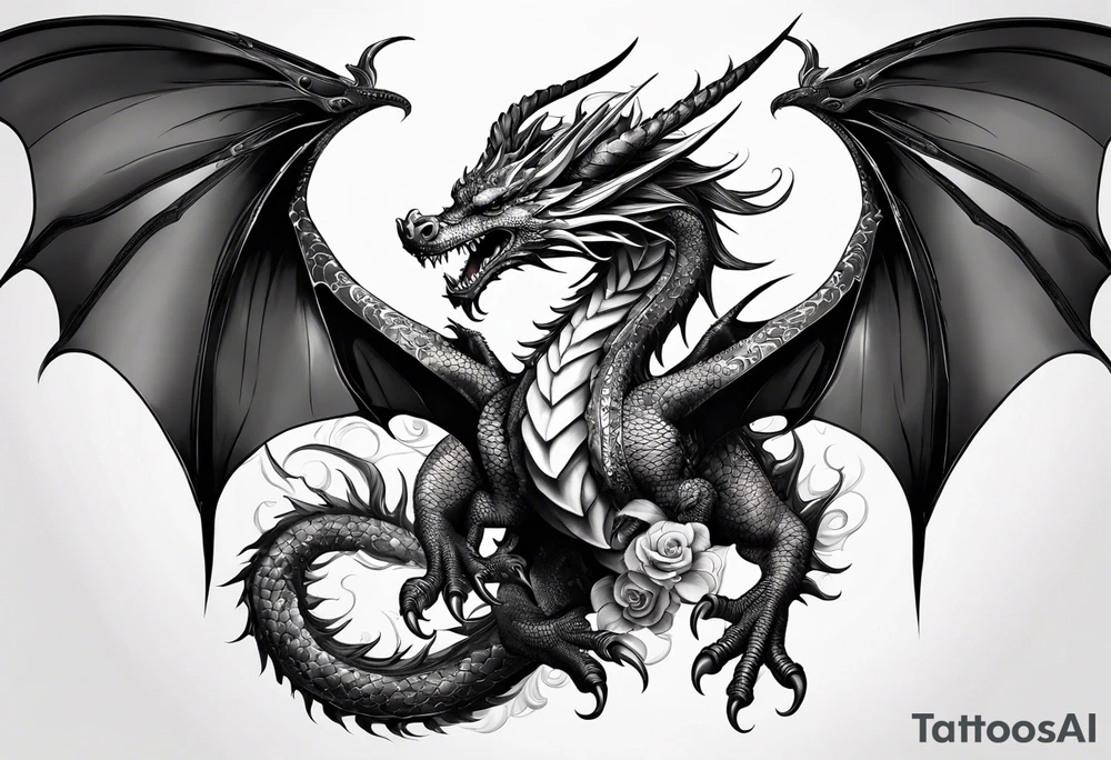 Drache mit Kirschblüten fliegt nach unten tattoo idea