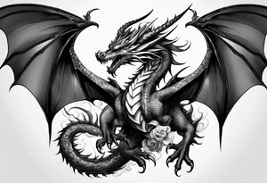 Drache mit Kirschblüten fliegt nach unten tattoo idea