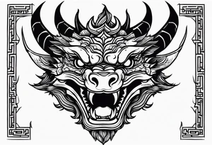 Dragon head facing front, tattoo should look old school Japanese way, dragon mouth should not be open. Long horn tattoo idea