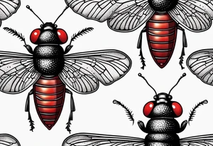 Black stippled cicada with red pattern or texture background tattoo idea