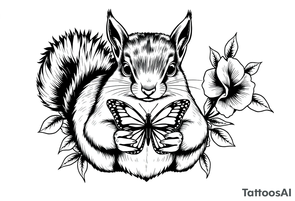 A Squirrel with a butterfly in hands tattoo idea