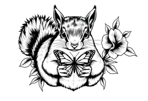 A Squirrel with a butterfly in hands tattoo idea