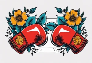 boxing gloves and flowers around the gloves  bold colors traditional old school vintage
banner tattoo idea