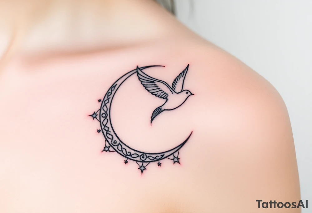 Wolf moon stars dove tattoo idea