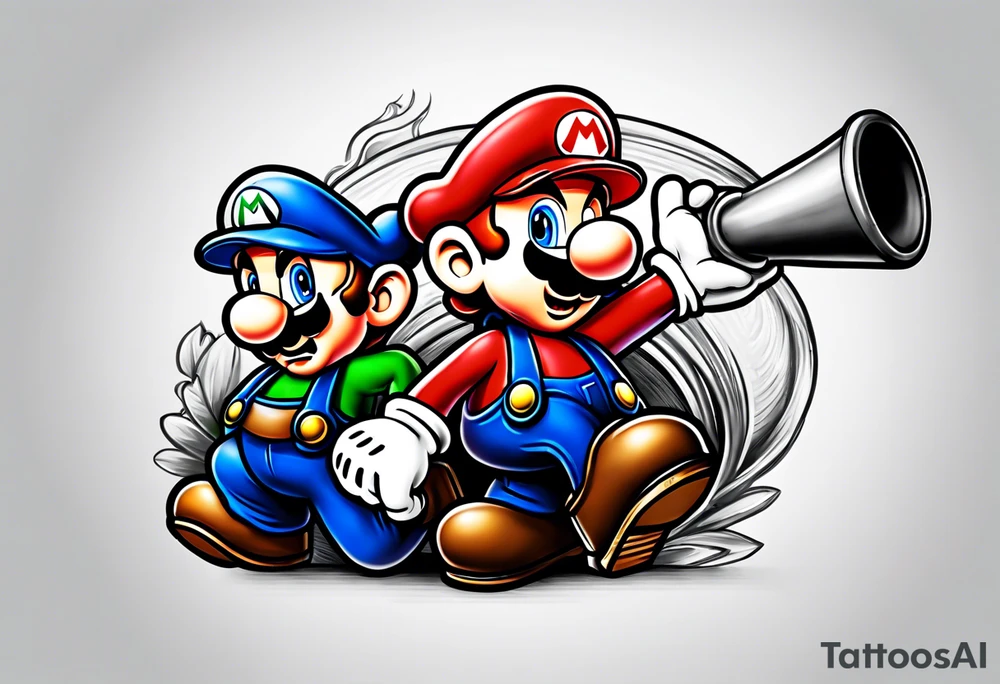 Mario and Luigi getting sucked down a plumbers pipe tattoo idea