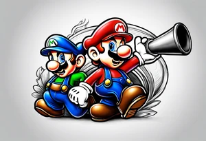 Mario and Luigi getting sucked down a plumbers pipe tattoo idea