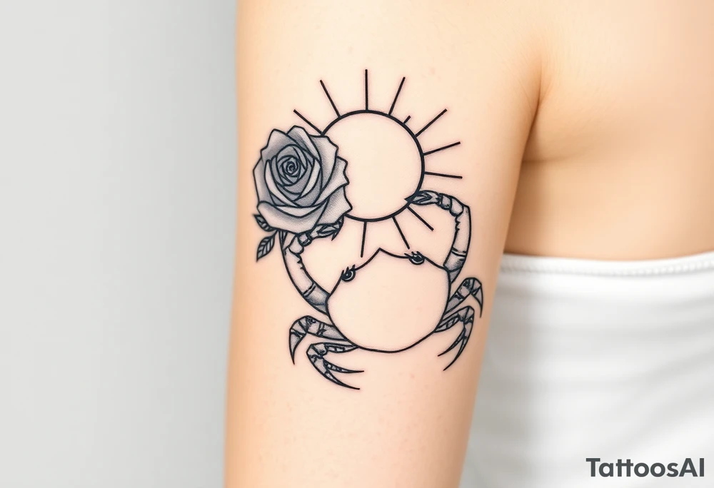 Rose and sun and crab tattoo idea