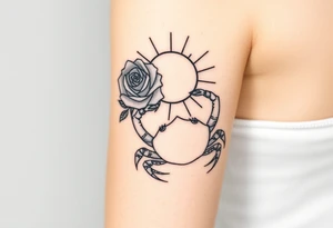 Rose and sun and crab tattoo idea