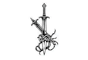 a single small sword with an overgrown Celtic knot band infused with roots tattoo idea