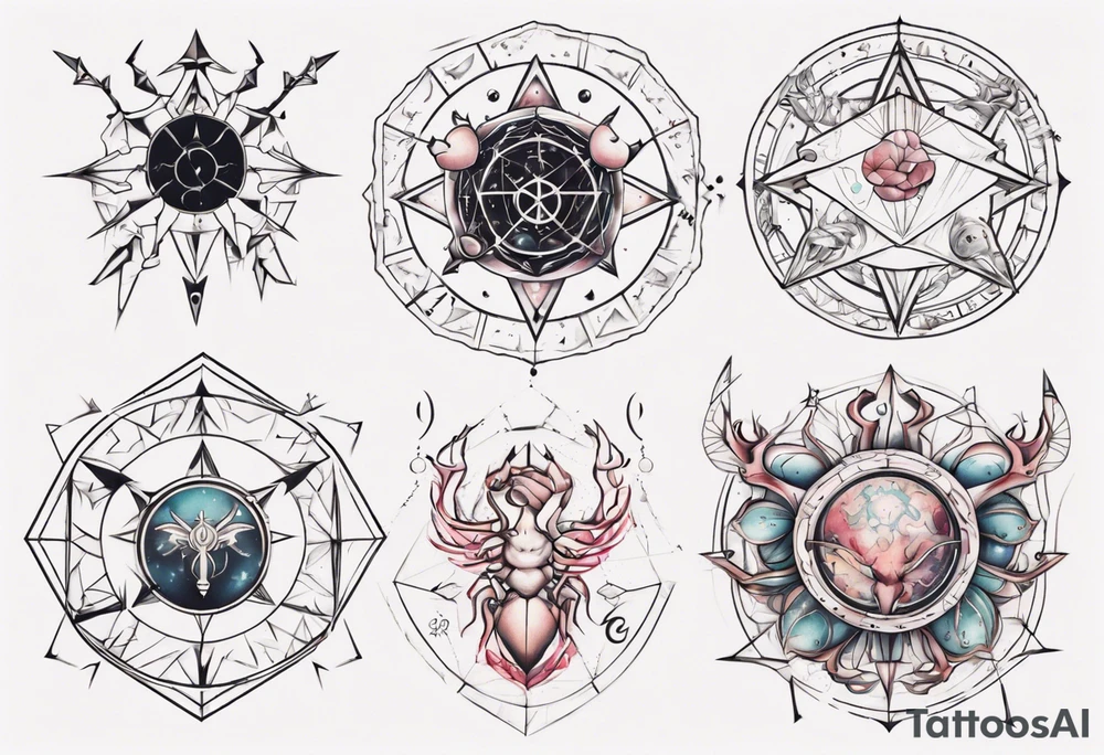 Couple tattoo with cancer horoscope tattoo idea