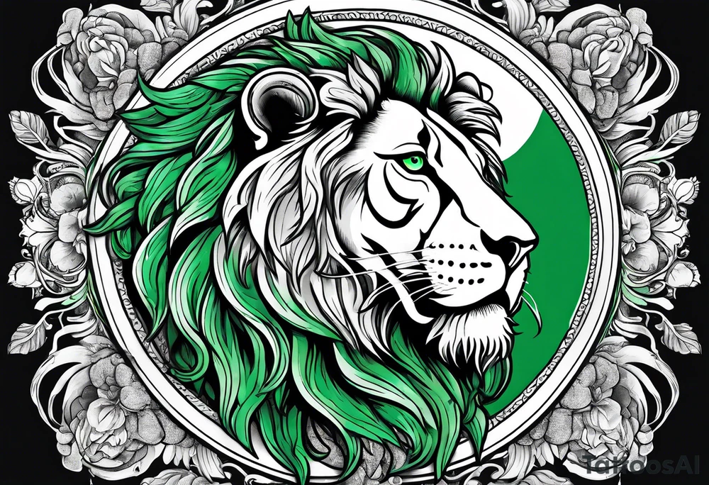 Green lion eating the sun tattoo idea