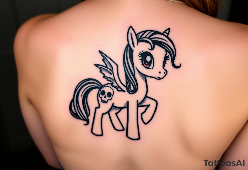 Demonic my little pony with skulls tattoo idea