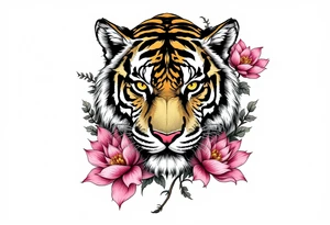 Tiger covered in lotus flowers tattoo idea