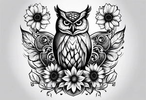 Owl, sunflower with a butterfly tattoo idea