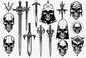 hooded skull sword tattoo idea