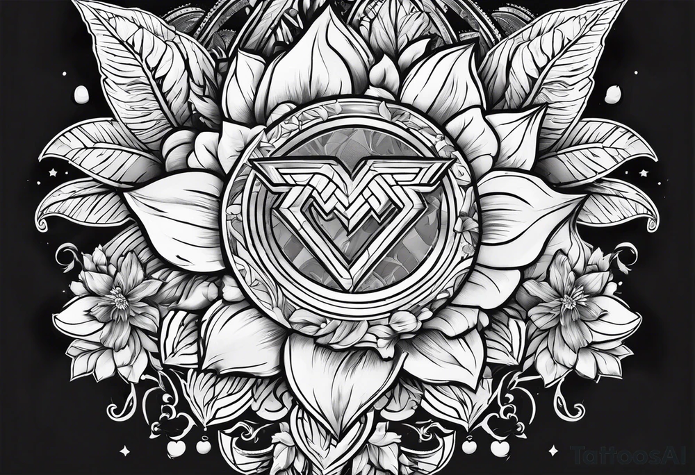 Wonder Woman symbol design with flowers tattoo idea