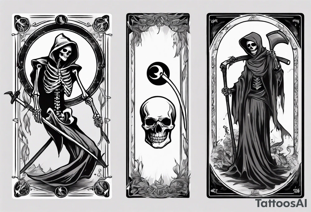 Skeleton with scythe death tarot card good and evil ying yang tattoo idea