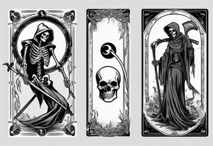 Skeleton with scythe death tarot card good and evil ying yang tattoo idea