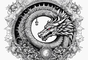 Dragon roman empire building straight lines sun moon tattoo idea