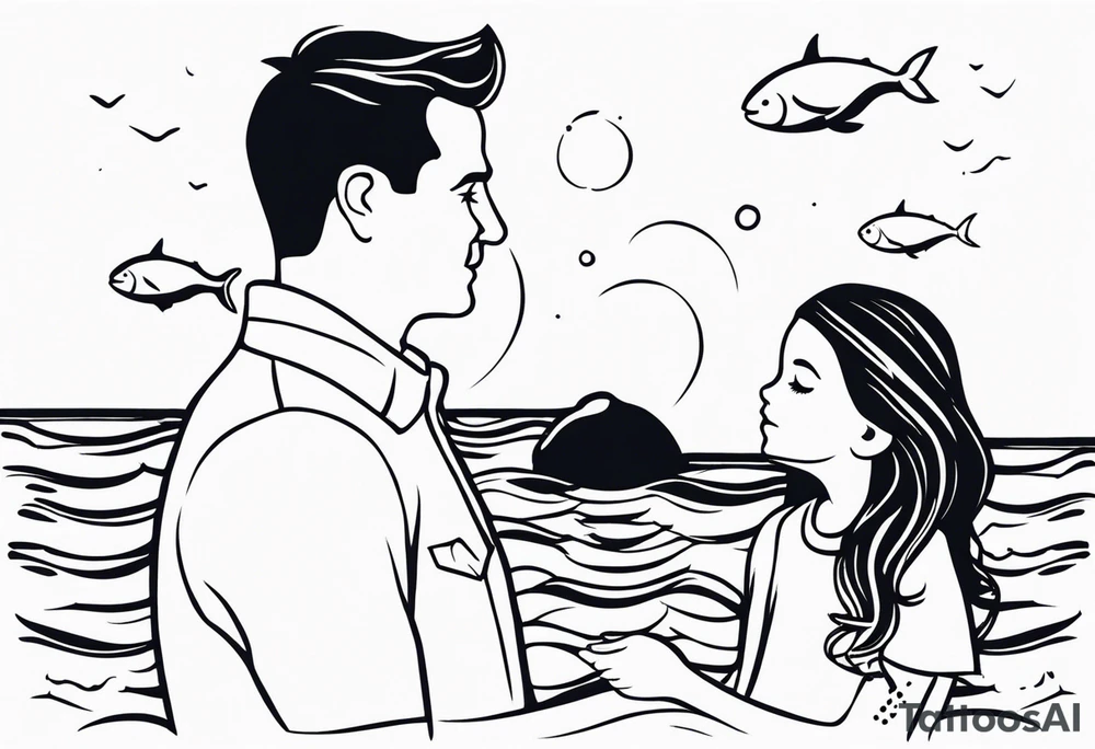 Father daughter matching 2 separate tattoos . Water related. Marine life tattoo idea