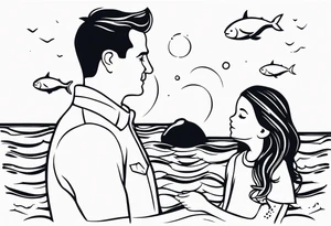 Father daughter matching 2 separate tattoos . Water related. Marine life tattoo idea