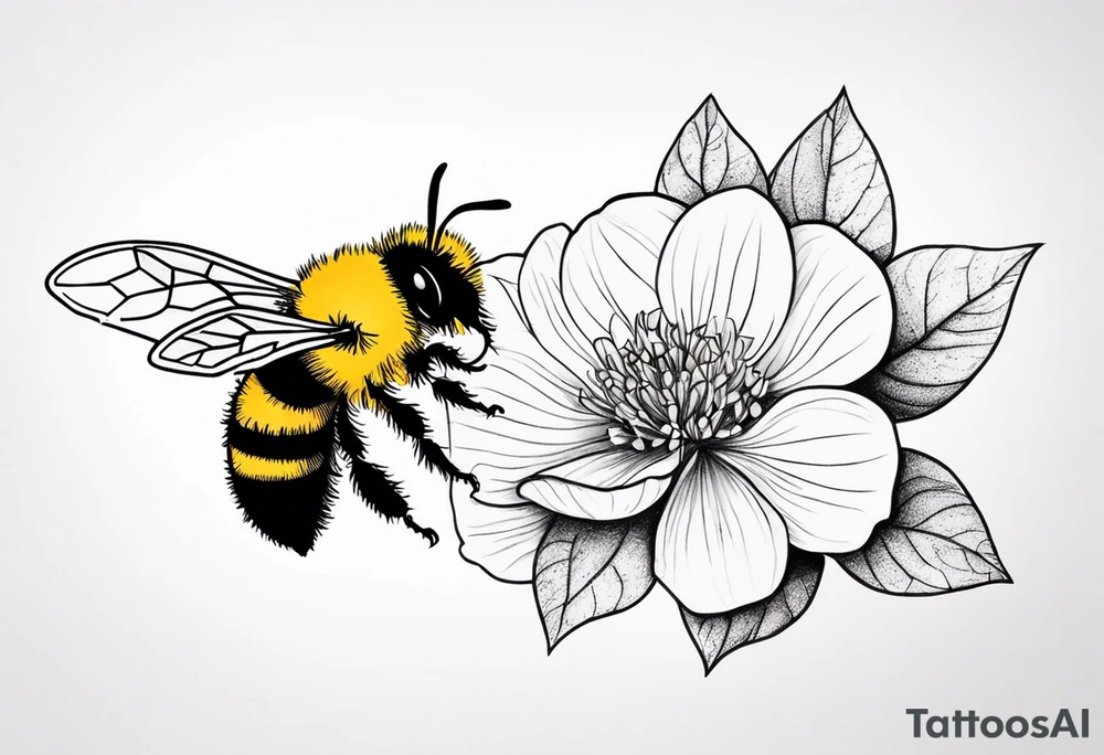 Small tattoo. There’s a hydrangea and a bee but they are not touching. Make the bee smaller than the hydrangea and have the bee off to the side. tattoo idea