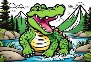 Cartoon alligator lost in the mountains tattoo idea