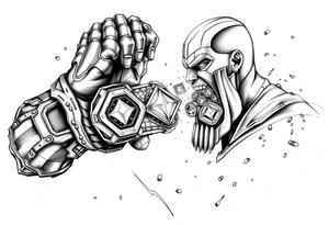 thanos with infinity gaulet filled with infinity stones fighting avengers tattoo idea