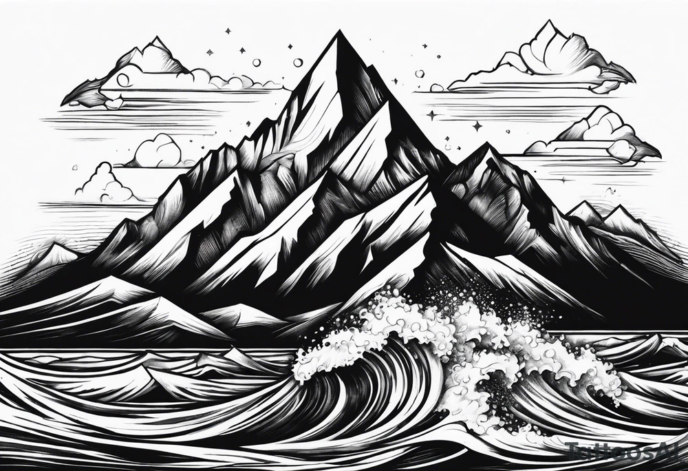 Mountains and ocean waves crashing diamond shape tattoo idea Mountains and ocean waves crashing diamond shape tattoo idea