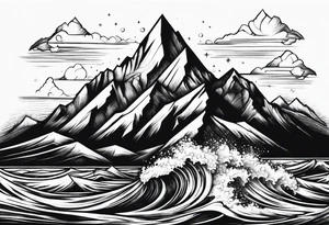Mountains and ocean waves crashing diamond shape tattoo idea