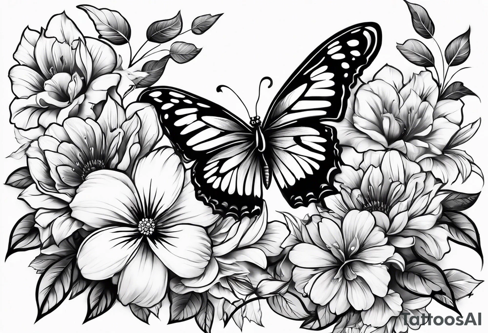 Flowers butterfly blue bird tattoo idea