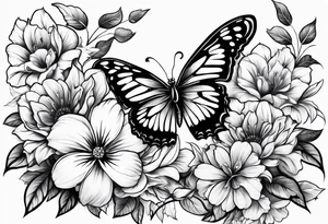 Flowers butterfly blue bird tattoo idea