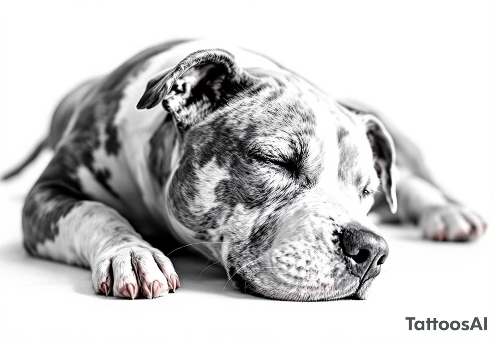 Staffbull with Child's Handprint
A peaceful Staffbull lying down with a small, colorful child’s handprint on its back or paw. Symbol of family and loyalty, done in grayscale with the handprint in soft watercolor tones (blue, pink, yellow). tattoo idea