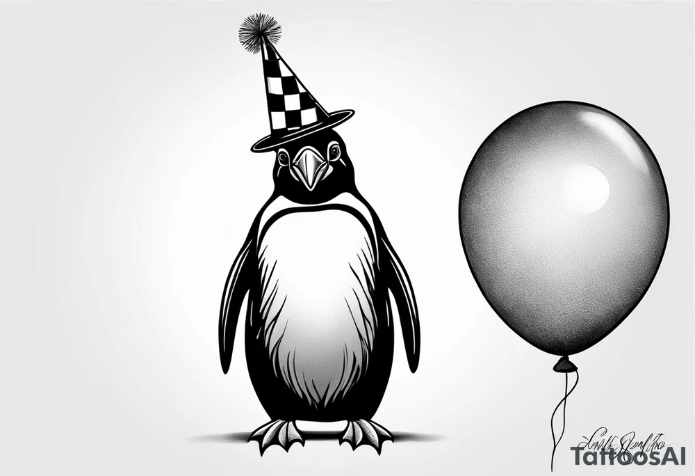 Realistic Penguin with a party hat and a ballon tattoo idea Realistic Penguin with a party hat and a ballon tattoo idea