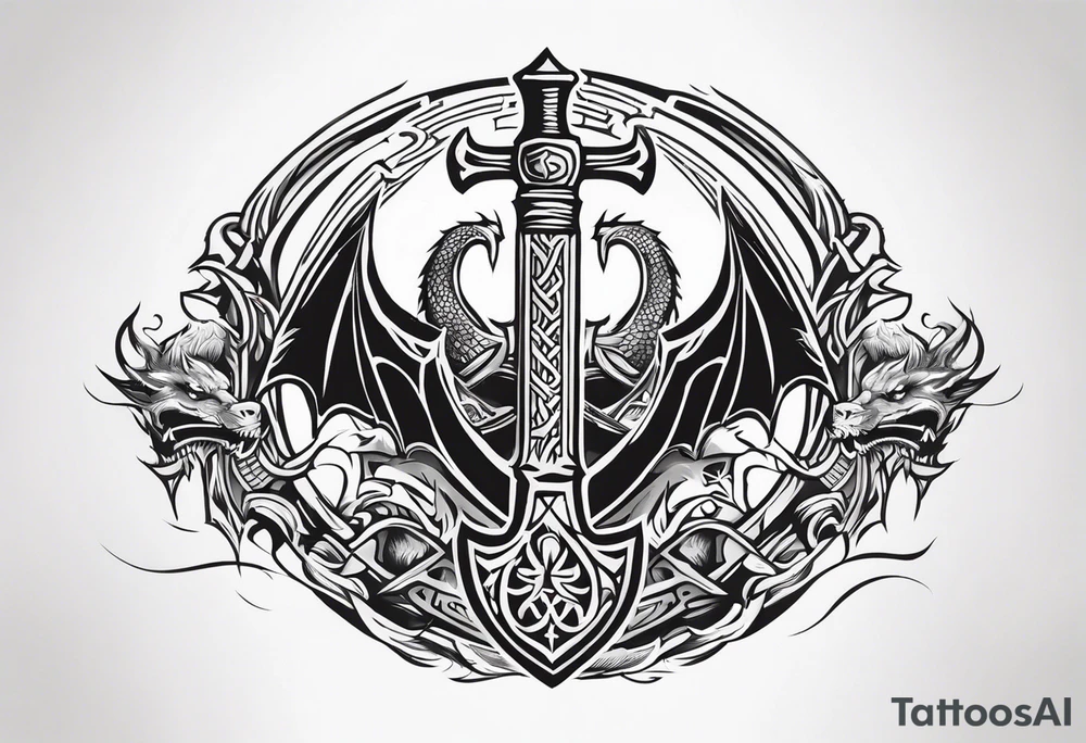 Valhalla sword shield dragon axe viking church tattoo idea Valhalla sword shield dragon axe viking church tattoo idea