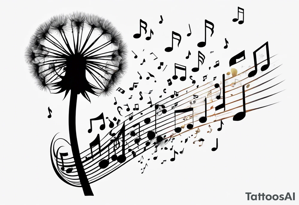 Dandelion puff breaking off into music notes tattoo idea