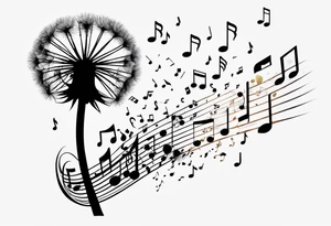 Dandelion puff breaking off into music notes tattoo idea