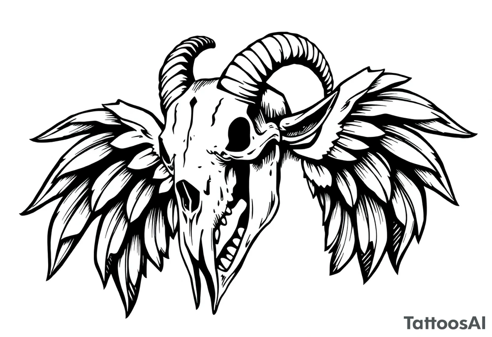 goat skull odd crying angel tattoo idea