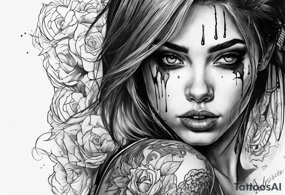 Scary girl with blood tattoo idea