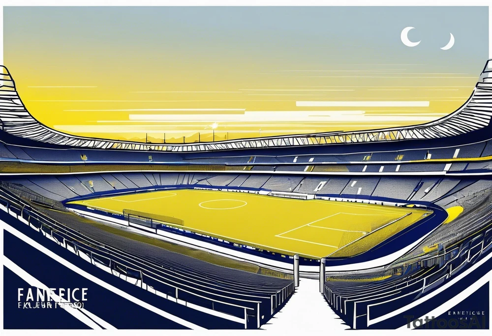 Fenerbahce stadium with blue details and over them a big yellow canary tattoo idea
