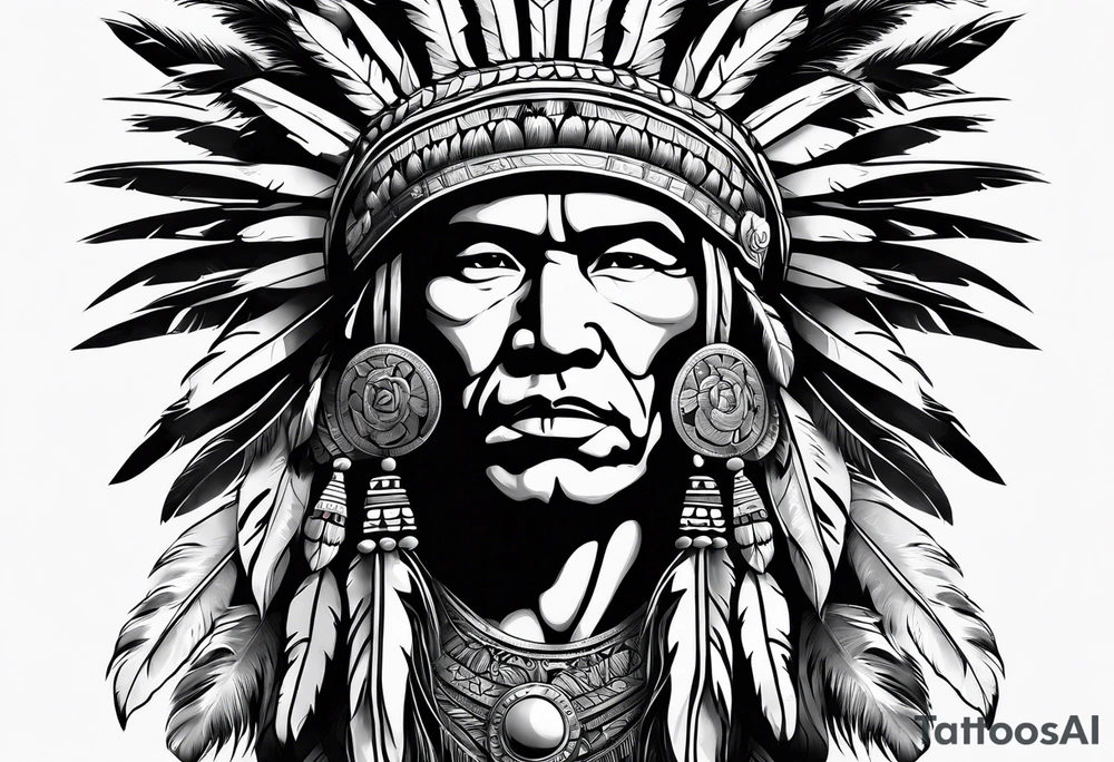 Native American chief hat roses tattoo idea