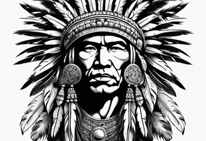 Native American chief hat roses tattoo idea