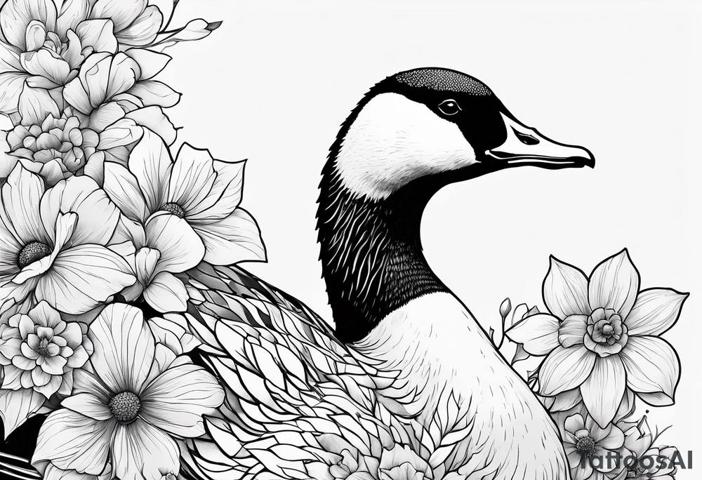 angry canadian goose with flowers side tattoo idea